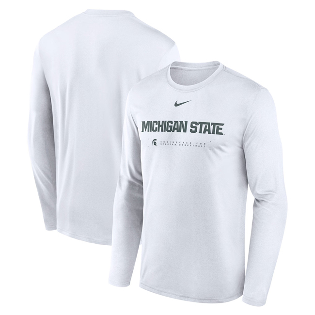 Men's Michigan State Spartans White 2025 Courtside Basketball Shootaround Legend Dri-FIT Long Sleeve T-Shirt